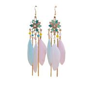 Colorful Feather Drop Earrings for Women, Boho Tassel Chain Earrings, Ethnic Bohemian Elegant Party for Girls(Color 6)