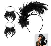 Colorful Feather Headband, Elegant Rooster Feather Design Elastic Headband for Women and Girls, Great for Party and Gift, Includes Lace Bracelets