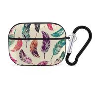 Colorful Feather Pattern AirPods Pro 2 Case Cover, Shockproof Hard Shell Protective Case for Women Men, Compatible with Airpod Pro Case 2nd/1st Generation with Keychain-Black