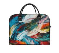 Colorful Feather Pattern Laptop Tote Bag Casual Travel Handbag Multi Pocket Shoulder Bags for Work Travel