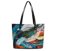 Colorful Feather Pattern Tote Bag Large Soft Leather Purse with Zipper Lightweight Ladies Shoulder Handbag