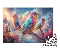 Colorful Feathered Birds Classic 1000 Pc Rigid Cardboard Jigsaw Magical Forest Seniors Brain Training Rainy Day Fun Must-Have for Puzzlers 38x26cm/1000pcs