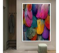 Colorful Feathers Close-Up Canvas, Exotic Bird Plumage Wall Art, Nature Decoration, Textured Feather Print, Home Accent(50x75cm/Inner Frame)