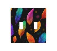 Colorful Feathers Floating Double Gang Toggle Light Cover Wall Plate Switch Decor Standard Size - 11.4x11.4cm