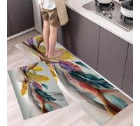 Colorful Feathers Kitchen Rugs Sets Non Slip Washable Kitchen Mats Anti Fatigue Comfort Rotating Lines Floor Mats for Laundry, Hallways, Sink 40x60cm+40x120cm Grey