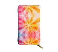 Colorful feathers Long leather wallet, portable credit card holder, zippered coin purse, and ID compartment