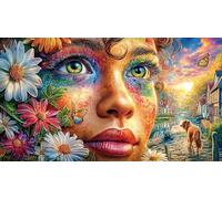 Colorful-Female-Portrait-Art Puzzle Game 1000 Pieces Jigsaw Puzzles Impossible Hard Difficult Challenging Recycled Paper for Adults and Kids Age 12 Years Up 70x50/1000pcs