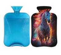 Colorful Fire Horse Hot Water Bottle with Cover, Galaxy Horse 2L Hot Water Bag for Pain Relief, Neck Soft and Shoulder, Hand Feet Warmer, Hot and Cold Compress for Adult Kids