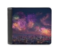Colorful Fireworks Bi-fold Men's Wallets with 6 Card Slots Slim Travel Purse Leather Money Clip