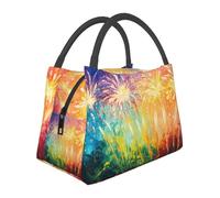 Colorful fireworks Insulated Lunch Bag for Women-Large Capacity,Leak-Proof & Easy to Clean for Work, Picnics, and Travel
