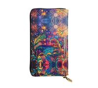 Colorful fireworks Long leather wallet, portable credit card holder, zippered coin purse, and ID compartment