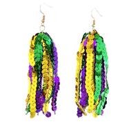Colorful Fireworks Mardi Gras Sequin Bling Hoop Dangle Earrings Fleur De Lis Carnival Theme Statement Celebrate Bohemian Mask Hook Earrings for Women Jewelry Sparkling, Zinc, No Gemstone