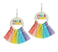 Colorful First Day of School Earrings for Women Rainbow Tassel Grade Wooden Dangle Earrings Funny Teacher Students Parents Wooden Letter Earrings Back to School Teacher Appreciation Gifts, Wood, No