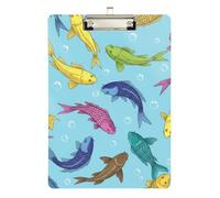 Colorful Fish Blue Clipboard Cute Clip Board A4 Standard Size Clip Boards with Low Profile Metal Clip for Students, Women, Man