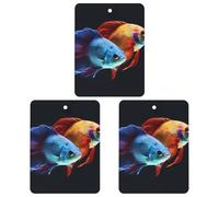 Colorful Fish Car Air Freshener, 3 Pcs Square Hanging Air Freshener Cards, Long Lasting Fragrance Scented Cards for Car, Home, Office Black-style