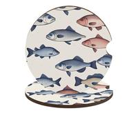 Colorful Fish Car Coasters, 2PCS Non-Slip Car Cup Holder Coasters with Cork Base, Heat Resistant & Waterproof Drink Coaster for Women Men