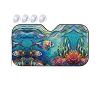 Colorful Fish Car Windshield Sunshade - Fits Cars, SUVs, Trucks, Automotive Sun Screen, White, 55 X 30in