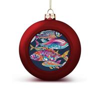 Colorful Fish Christmas Ball Ornaments 1.6 Inch Red Shatterproof Plastic Decorative Hanging Ornaments Festive Baubles Decorations Xmas Ornament for Tree Holiday Party Home Decor