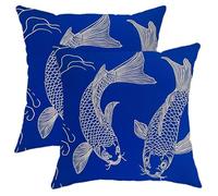 Colorful Fish Fish Pillow Covers Set of 2, Bright Blue Decorative Throw Pillows Case, Summer Nautical Decor Cushion Covers for Home Sofa Bed Couch 16x16 Inch