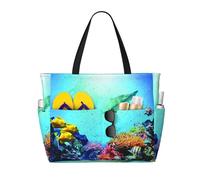 Colorful Fish Groups Print Large Waterproof Beach Tote Bag for Women with Zip and Pockets Foldable Handbag for Travel Pool Shopping Holiday Gym