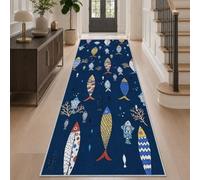 Colorful Fish Hallway Runner Kitchen Runner Rug, Non Slip Washable, 80x150 | Navy Blue Hallway Hall Runner Rug Long, Ocean Coastal Carpet Runners Low Pile for Entryway Bedroom Laundry Room, mF109