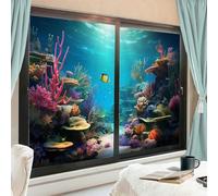 Colorful Fish Heat Control Window Privacy Film Cartoon Cute Sea Animals Coral Window Film Static Cling Window Glass Covering for Home Office 90x160 cm x 2 Pcs