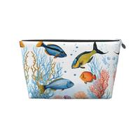 Colorful Fish in The Sea Leather Travel Toiletry Bag with Zipper,Cosmetic Bags for Women,Small Make Up Bag for Purse,Portable Travel Cosmetic Bag Gift Bag for Women Girls Lady