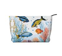Colorful Fish in The Sea Leather Travel Toiletry Bag with Zipper,Cosmetic Bags for Women,Small Make Up Bag for Purse,Portable Travel Cosmetic Bag Gift Bag for Women Girls Lady