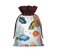 colorful fish in the sea -Print Multi-Colored Burlap Drawstring Bags, Eco-Friendly Plaid Pouches For Wedding Party Favors & Custom Packaging. S