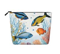 Colorful Fish in The Sea Single Layer Linen Like Makeup Bag, Lightweight and Cute, Easy to Use