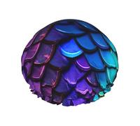 Colorful Fish Mermaid Scales Print Shower Cap for Women Men, Reusable Double-Layer Fabric Bathing Cap Girls Hair Caps