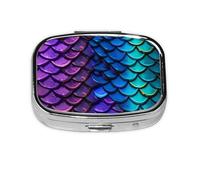 Colorful Fish Mermaid Scales Printed Square Pill Organizer with 2 Compartments, Portable Mini Pill Box Pill Case for Medicine, Vitamin, Fish Oil, Supplements