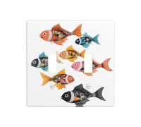 (Colorful Fish Print) 2 Gang Double Toggle Light Switch Cover Decorative Switch Wall Plates 4.5 x 4.5 in, New Apartment House Home Essentials Decor Housewarming Gift