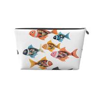 Colorful Fish Print Leather Travel Toiletry Bag with Zipper,Cosmetic Bags for Women,Small Make Up Bag for Purse,Portable Travel Cosmetic Bag Gift Bag for Women Girls Lady