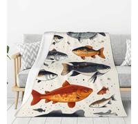 Colorful Fish Print Throw Blanket Bed Blanket Soft Cozy Flannel Fleece Blankets For Couch Chair Outdoor Travel Camping