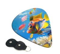 Colorful Fish Printed Guitar Picks, 6 Pack with Leather Keychain Pick Holder - 0.46mm, 0.71mm, 0.96mm Assorted Thickness for Acoustic Ukulele, Electric Guitar, Acoustic Guitar, Bass