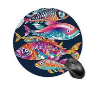 Colorful Fish Round Mouse Pad 7.8 Inch - Non-Slip Rubber Base Mouse Mat Portable Ergonomic Desk Mat for Office, Laptop, Travel, Wireless Mice Mats - Waterproof & Durable Design