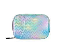 Colorful Fish Scales Magic Blue Pink Turquoise Mermaid Tail Scales Pill Case with Removable Internal Plastic Boxes Organizer, Small Medicine Bag Holder Zippered Carrier for Travel Storage