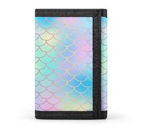 Colorful Fish Scales Magic Blue Pink Turquoise Mermaid Tail Scales Trifold Wallet, Stylish Purse with Keychain, Credit Pass Case Card-Holder for Crash Bills Receipts Women Men 5 x 3.3 x 0.2 Inch