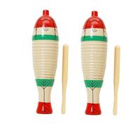 Colorful Fish Shaped Guiro Instrument Latin Percussion Musical Instruments Wooden Frog Percussion Instruments with Rhythm Sticks Latin Percussion with Rhythm Sticks （2Pcs ）