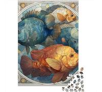 Colorful Fish Stained Glass Jigsaw Puzzles Puzzles for Adults Kids. 1000 Pieces Whimsical Challenge Toy Educational Games Home Decoration for Adults& Kids Age 14 Years Up 70x50cm/1000pcs