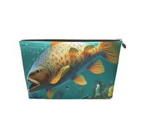 Colorful Fish Under The Sea Print Travel Makeup Bag Cosmetic Toiletry Bag Wash Bag Multifunctional Storage with Zipper for Women Girls Gold
