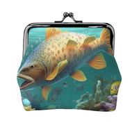 Colorful Fish Under The Sea Printed Kiss-lock Coin Purse Wallet - Leather Mini Change Pouch Holder for Men Women