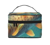Colorful Fish Under The sea Printing Makeup Bag for Women Portable Travel Cosmetic Case Make Up Organizer Bag Beauty Box with Inner Pouch and Handle