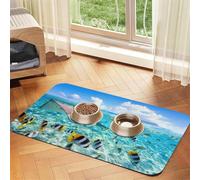 Colorful Fishes print Cats Pet Bowl Placemat Pet Feeding Mats for Dogs, Non-Slip PU Leather Tablecloth for Pets