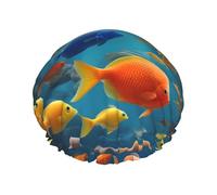 Colorful Fishes Print Reusable Double Layers Shower Cap, Bathing Shower Caps Women Large Shower Caps