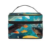 Colorful Fishes Print Travel Makeup Bag - Large Capacity Lightweight Cosmetic Organizer with Handle & Zipper Closure, Large Capacity Toiletry Bags, Holiday Essentials for Women