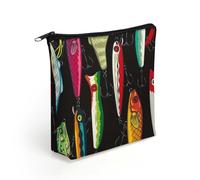 Colorful Fishing Bass Lures Pattern Travel Makeup Bag Toiletry Cosmetic Pouch Aesthetic Organizer Pencil Case Pen Holder 8.3 X 7.5 Inch
