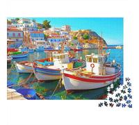 Colorful Fishing Boats 1000 Pieces Classic Jigsaw Puzzle Sturdy Cardboard for Adults Kids 8-12 Coastal Harbor Boats Decor Home Decor Wall Art Indoor Leisure Mind Challenge Puzzle 38x26cm/1000pcs