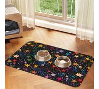 Colorful Five-Pointed Star Pet Food Mat 23.62x15.71in Absorbent Non-Slip PU Leather Feeding Mat for Dogs Cats Rubber Bottom Fast Drying Rollable Pet Bowl Placemat